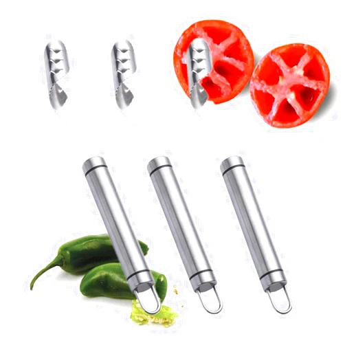Crazyview Pepper Seed Corer Remover, 2-in-1 Jalapeno Corer Tool, Stainless Steel Chili Corer Peppers Seed Remover, Pepper Corer Seed Remover Tool Serrated Slice Seed Remove Tool for Chili, Zucchini