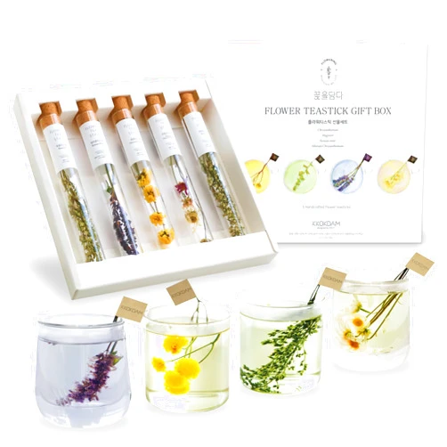KKOKDAM Tea Gift Set - Flower Tea Stick Variety Pack - Loose Leaf Tea, Blooming Tea Flowers, Korean Tea Set, Unique Tea Gifts, Fancy Tea Sets, Korean Gifts - 5 Count