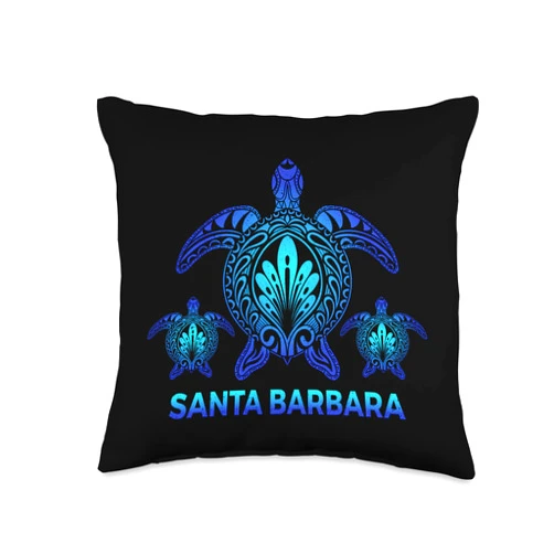 Santa Barbara Sea Turtle Souvenirs Co. Vintage Santa Barbara California Blue Sea Turtle Souvenirs Throw Pillow