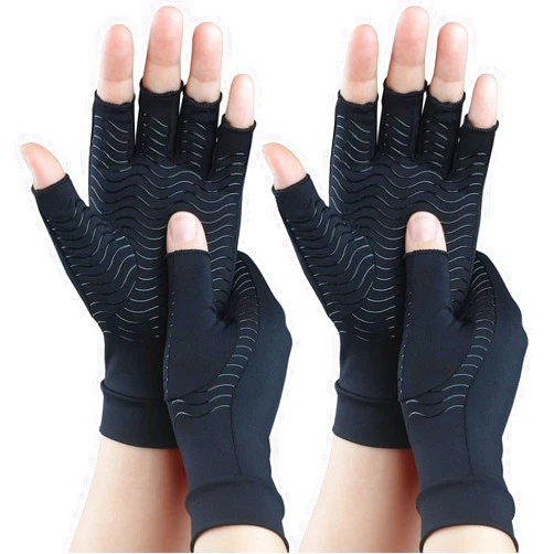 SHIFANQI 2 Pairs Copper Arthritis Gloves for Carpal Tunnel Pain Relief, Compression Gloves to Alleviate Hand Pain,Swelling,Fingerless Typing Gloves for Rheumatoid,Tendonitis for Women&Men (Medium)