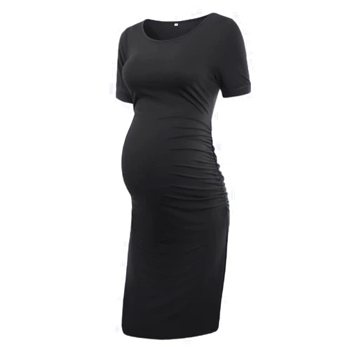 Liu & Qu Women's Maternity Bodycon Ruched Side Dress Casual Short & 3/4 Sleeve Dress for Daily Wearing Or Baby Shower