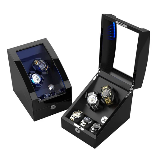 TRIPLE TREE Double Watch Winder+ 3 Soft Leather Watch Pillows LED Automatic Watches Winding Box Wood Shell Mechanical Watch Shaker Japanese Quiet Motor Watch Spinner Case Fit Lady and Man Watches