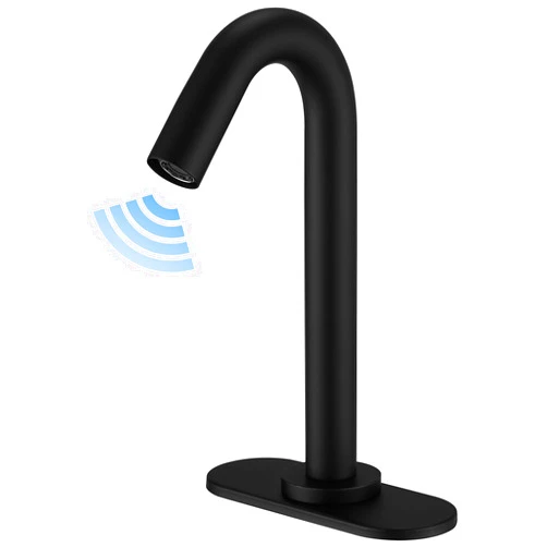 BWE Bathroom Sink Faucet with Hole Cover Plate Automatic Touchless FaucetTouch-Free Electric Motion Infrared Sensor Handfree Faucet Water Tap with Control Box and Temperature Mixer Black