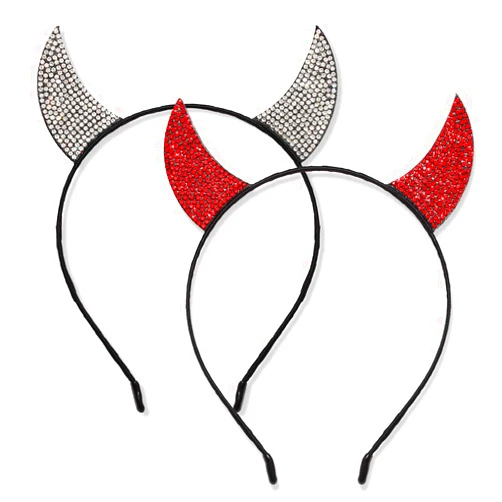 ELEARD Halloween Devil Horn Headband for Women Red Silver Rhinestone Devil Horns Halloween Party Costume Headband Hair Accessories