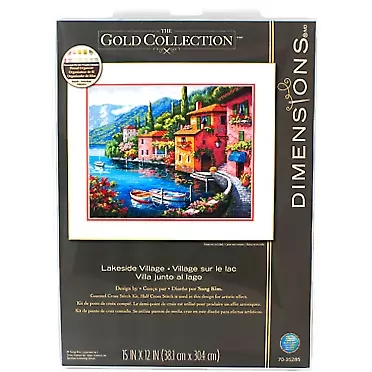 Dimensions 70-35285 Gold Collection Seaside Summer Village Advanced Counted Cross Stitch Kit, 16 Cnt. Light Blue Aida, 15