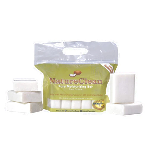 Amish Farms NatureClean Fragrance Free Bar Soap 5 oz Bars (5 Pack) with Bentonite Clay, Coconut Oil and Shea Butter, for Women, Men, Moisturizing for Sensitive Skin, Body, Face, Hand, Made in the USA