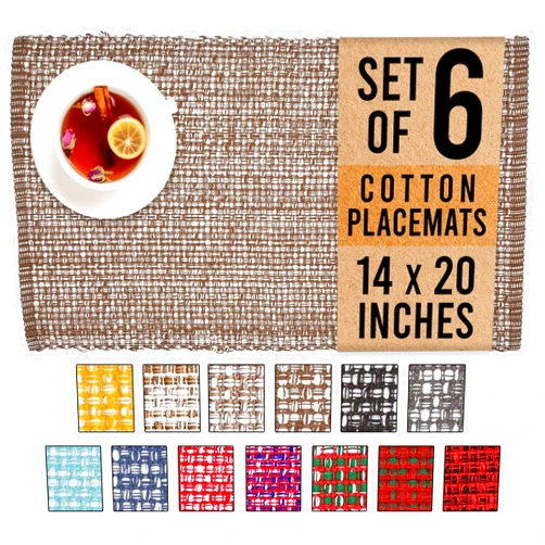Urban Villa Set of 6 Placemats for Dining Table 100% Cotton Placemats 14''x20'' Over Sized Tablemats Placemats Brown/Ivory Two Tone Tablemats for Family Dinners Wedding Parties Everyday Use