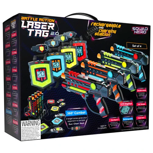 Squad Hero Rechargeable Laser Tag 360° Sensors + LCDs - Set of 4 - Easter Gift Ideas for Kids Teens and Adults Boys & Girls Family Fun - Cool Teenage Lazer Group Activity, Teen Gifts Ages 8+ Year Old