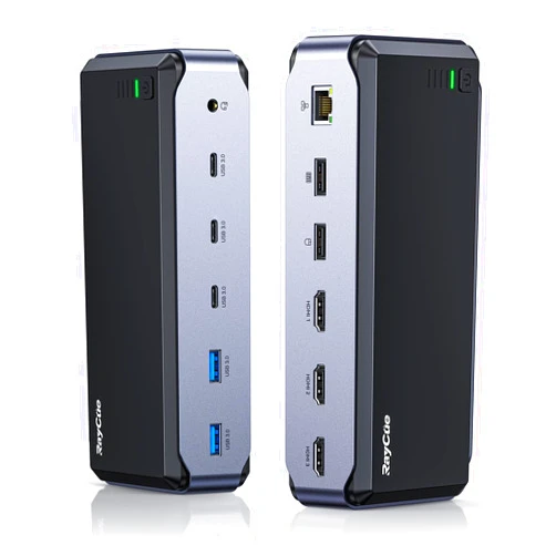 RayCue USB C Docking Station Dual Monitor for MacBook Pro/Air, 13-in-1 Triple 4K Display Laptop USB-C Hub, Type C Dock with 3 4K HDMI, PD3.0, 7 USB, RJ45, 3.5mm Audio