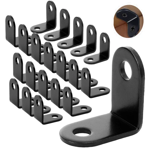 EATHEATY 20 PCS L brackets Corner Brace, (1x1 inch, 26x26 mm) Small L Bracket Iron Metal Corner Bracket, 90 Degrees Right Angled Corner Bracket for Wood Shelves Table Furniture Cabinet (Black) (No Screws)
