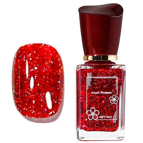 Rosarden Air Dry Red Sparkly Nail Polish, Sparkle Nail Polish Glitter for Women, Sparkling Red Gel Nail Polish Quick Dry, Chunky Glitter Bright Red Fingernail Polish for Girls, 14ML (Red Glitter, 14ML)