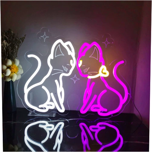 MiMaik Japanese Anime Luna Neon Sign, Dimmable Neon Lights for Wall Decor, Cute Two Cartoon Magic Cats LED Light, Bedroom Night Lamp Art Decorative Lights for Kids Girls Game Room, Birthday Gifts - 16''