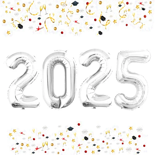 GOER 42 Inch 2025 Silver Foil Number Balloons for 2025 New Year Eve Festival Party Supplies Graduation Decorations