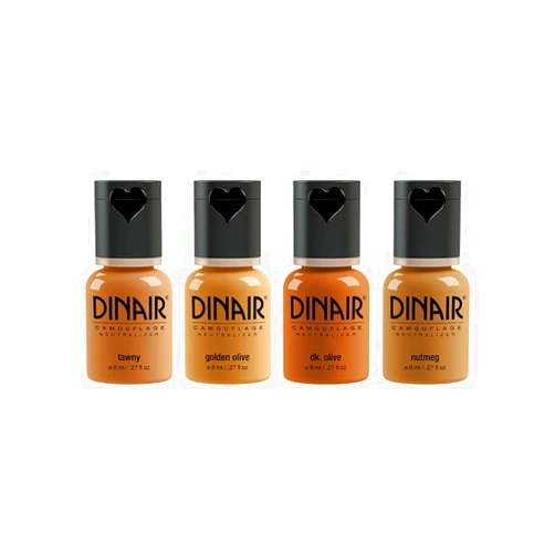 Dinair Airbrush Makeup Foundation | 4pc Camouflage Neutralizer Set | Tan Shades | Covers Scars, Acne, Tattoos, Under Eye Circles, Sun Spots, Vitiligo