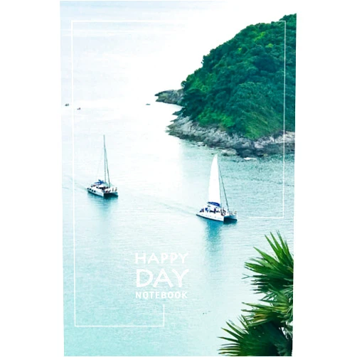 SJ_ gallery Happy Day Notebook: Beautiful view with sailing boats over the turquoise sea | undated 100 pages 6x9 inch