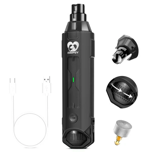 Casfuy 6-Speed Dog Nail Grinder - Newest Enhanced Pet Nail Grinder Super Quiet Electric Dog Nail Trimmer Rechargeable Painless Paws Grooming & Smoothing Tool for Large Medium Small Dogs (Grey)