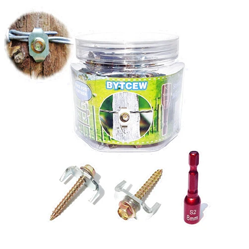 Bytcew Wire Wood Fencing Fasteners Staple, 60 Pcs Fence Nails Clips Post Screw for Wire Mesh and Woven Fencing, Quickly Install with Power Drill
