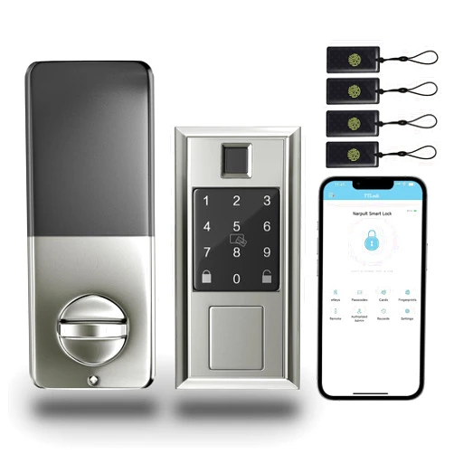Narpult Smart Lock - Keyless Entry- Electronic Keypad Deadbolt- Door Locks for Front Door, via Bluetooth App/WiFi(Need Gateway) Control, Satin Nickel