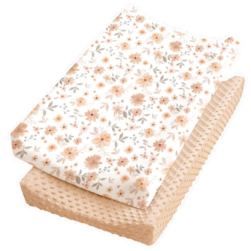 Konssy Minky Changing Pad Cover 2 Pack, Soft Minky Dots Plush Diaper Changing Table Cover Set, Breathable Changing Pad Sheets for Baby Girls Boys (Flourish, Clay)