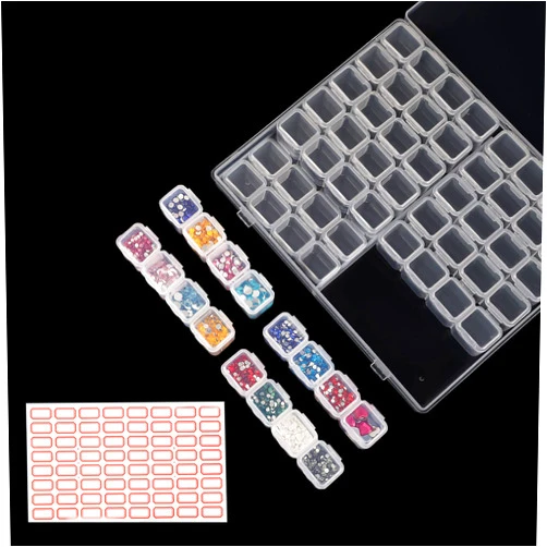 Ecurfu 56 Slots Diamond Painting Storage Containers, 56 Girds 1 Pack, Bead Storage Containers, Diamond Art Organizer Box, Diamond Painting Accessories, Embroidery Storage with Label Stickers