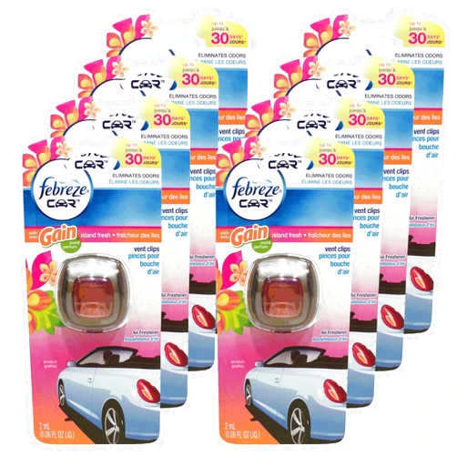 Febreze Car Vent Clips Air Freshener & Odor Eliminator, Gain Island Fresh Scent - 8Piece, Multicolor