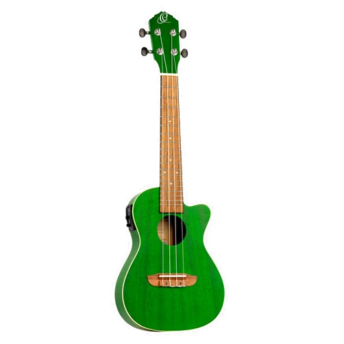 Ortega Guitars, 4-String Earth Series Concert Acoustic/Electric Ukulele, Right, Transparent Forest Green, (RUFOREST-CE)
