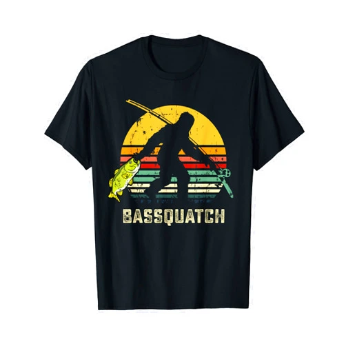 Unique Mens Small or Large Mouth Fishermen Gifts Funny Bass Fish Fishing Sasquatch Gift | Bigfoot Fisherman T-Shirt