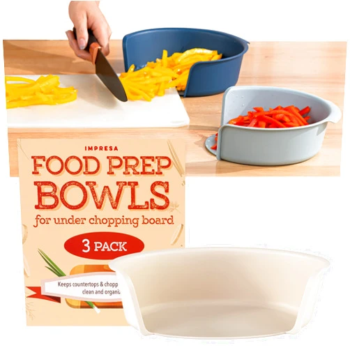 IMPRESA [3 Pack] Food Prep Bowls for Under Chopping Board - Plastic Meal Prep Container Set with Handles to Organize Countertop - Kitchen Storage Container -Food Storage & Meal Planning Accessories