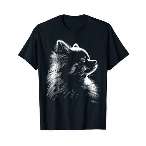 Cute Pomeranian Silhouette Dog Lover Retro Pomeranian Silhouette Graphic Pomeranian Dog Owner T-Shirt