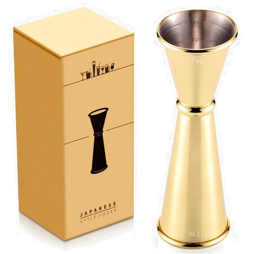 Eligara Japanese Jigger - Cocktail Measuring Double Jiggers for Bartending, Copper Jigger with Measurements Inside - Stainless Steel Bar Tools For Bartenders, Jigger 2 oz 1 oz (Gold)