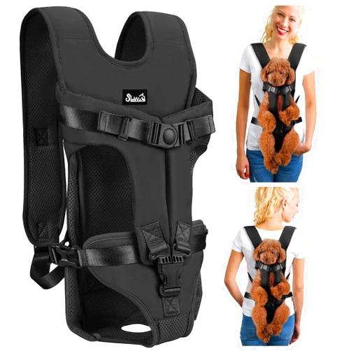Lukovee dog backpack carrier, Legs Out Easy-fit dog front carrier for Small Medium Dogs, Adjustable Hands Free dog chest carrier for Hiking, Cyclings(Black,Medium)