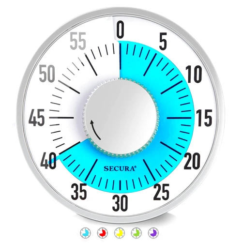 Secura 60-Minute Visual Timer 6-Inch Mechanical Countdown Timers for Teaching, Meeting, Cooking, Working - Timer for Kids with Magnetic Backing, Foldable Legs, Hanging Hole (Blue)