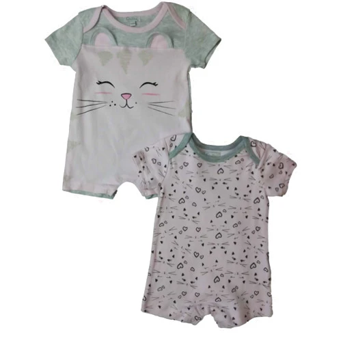 Quiltex Infant Girls Pink Kitty Cat Kitten Bodysuit Romper 2-PC Baby Outfit