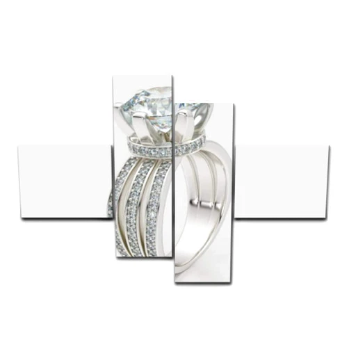 TOKERY Jewelry Engagement White Gold Diamond Ring 3D Rendering Diamond Ring - Painting on Canvas Wall Art for Office Living Room Kitchen Home Decor HD Modern Framed Wall Art - 4 Panel