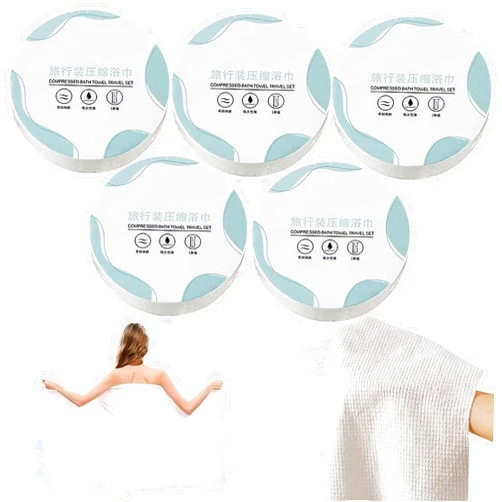 Yanyole 5 Pcs Disposable Bath Towels,42 x 27 inch Bath Towel,Individual Packaging Mini Cotton Coin Towels,Hotel Large Towel,Portable Towels Camping Wipes Magic Towels Compressed Bath Towel Wash Cloths