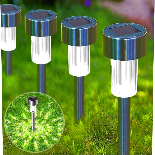 MOFAIRHOME 10 Pack Solar Path Lights - Waterproof Stainless Steel Garden Lights Garden, Patio, Pathway, Walkway, Driveway, Cold White