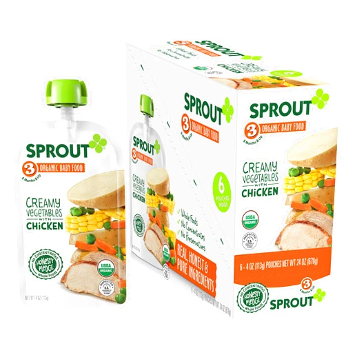 Sprout Organic Baby Food Pouches Stage 3, Creamy Vegetables w/ Chicken, 4 Pouches (Pack of 6) Creamy Vegetables with Chicken 24 Ounce