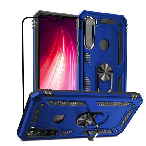 YaHan for Xiaomi Redmi Note 8 Case,360 Degree Rotating Ring Kickstand Hybrid Heavy Duty Dual Layer Shockproof Defender Hard Back Case Cover with Tempered Glass Screen Protector,Blue