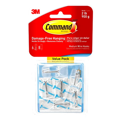 Command Medium Wire Toggle Hooks, Damage Free Hanging with Adhesive Strips, No Tools Wall Hooks for Hanging Organizational Items in Living Spaces, 6 Clear Hooks and 8 Command Strips