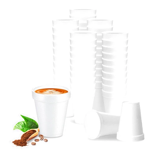 Shop Square 8 Oz Disposable Foam Cups (50 Pack), White Foam Cup Insulates Hot & Cold Beverages, Made in the USA, To-Go Cups - for Coffee, Tea, Hot Cocoa, Soup, Broth, Smoothie, Soda, Juice