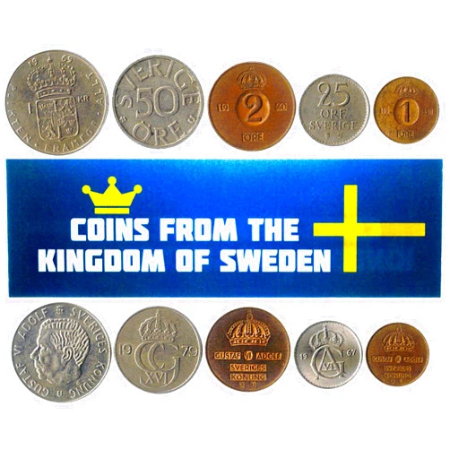 HOBBY OF KINGS Sweden 5 Mixed Coins | 1 Ore to 1 Krona | Swedish Currency Since 1950
