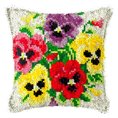 SxLingerie Latch Hook Kits DIY Throw Pillow Cover Preprinted Flower Pattern Canvas Hand Craft Crocheting Embroidery Pillowcase for Adults Kids 17''X17'',B