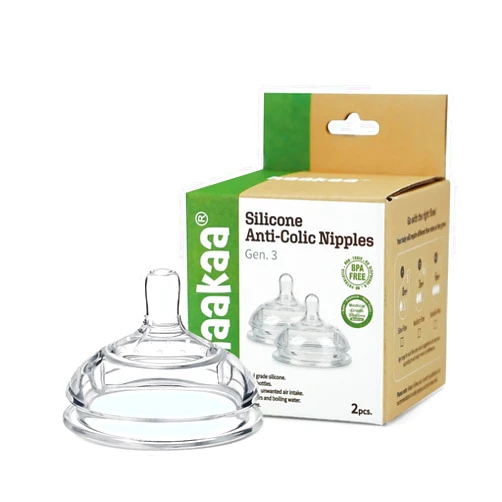 Haakaa Gen.3 Silicone Anti-Colic Baby Bottle Nipples - 100% Silicone Teat for Baby Bottles, Slow Flow, 0m+, 2pcs