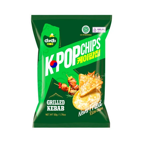 Darda KPopChip Grilled Kebab Rice Chips, Air-Popped, Smoky & Savory Flavor, Low-Calorie, Non-Fried, Zero Cholesterol, Light & Crunchy Snack Packs (Halal Certified)