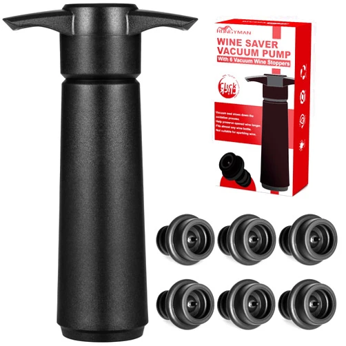 Rongyman Wine Saver Vacuum Pump with 6 Wine Stoppers, Wine Preserver Keep Wine Fresher for Longer, Reusable Food Grade Silicone Wine Stopper Leak Proof, Wine Corks Fit Almost Any Wine Bottles