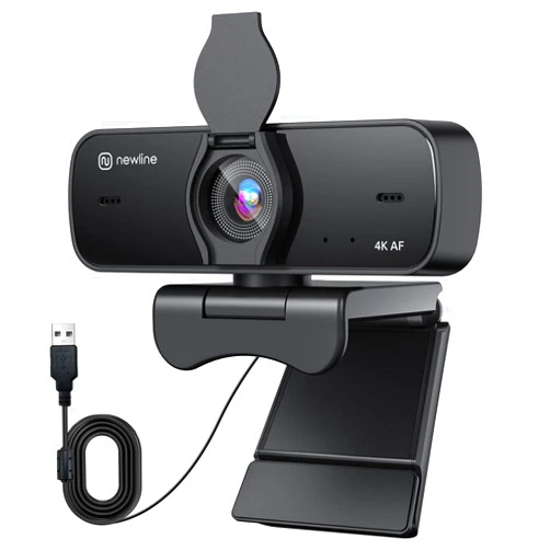 N newline 4K Webcam for PC with Dual Microphones, Autofocus USB Camera with Privacy Cover and Auto Light Correction, Plug and Play for Laptop, Mac, Zoom, Teams, Video Calls and Streaming