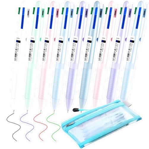 Tenare 8 Pcs Multicolor Ballpoint Pen 4-in-1 Colored Retractable Ballpoint Pens Multicolor in One with Mesh Zipper Pouch for Graduation School Supplies Student Classroom Nurse Journaling Prizes Office