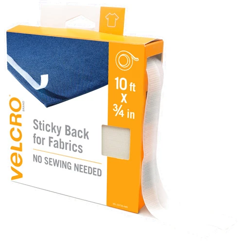 VELCRO Brand Sticky Back for Fabrics, 10 Ft Bulk Roll No Sew Tape with Adhesive, Cut Strips to Length Permanent Bond to Clothing for Hemming Replace Zippers and Snaps, White