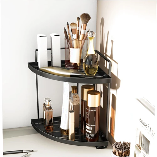 BESTMOOD 2-Tier Corner Bathroom Counter Organizer Makeup Organizer for Vanity Skincare Organizers and Storage Perfume Organizer Ideal Gifts for Women (Black)
