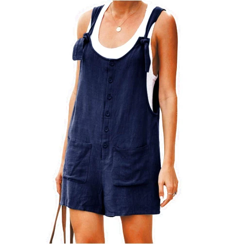 KirGiabo Women's Summer Overalls Oversized Shorts Sleeveless One Piece Linen Rompers Strap Adjustable Wide Leg Jumpsuits
